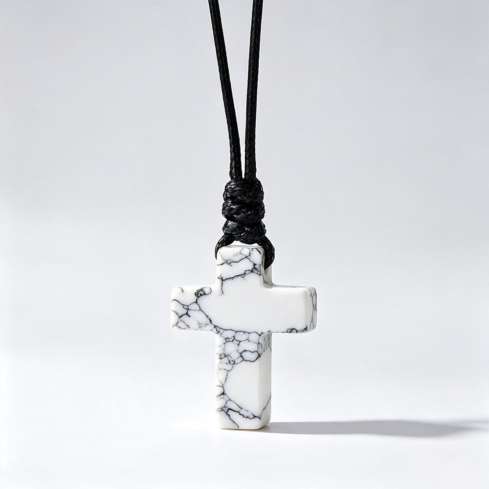 Adjustable Stone Religious Cross Pendant Necklace, Holiday Gift